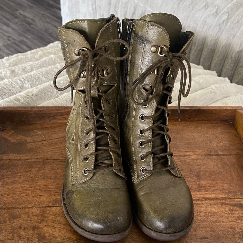 Olive Green JAFA Leather Lace-Up Boots